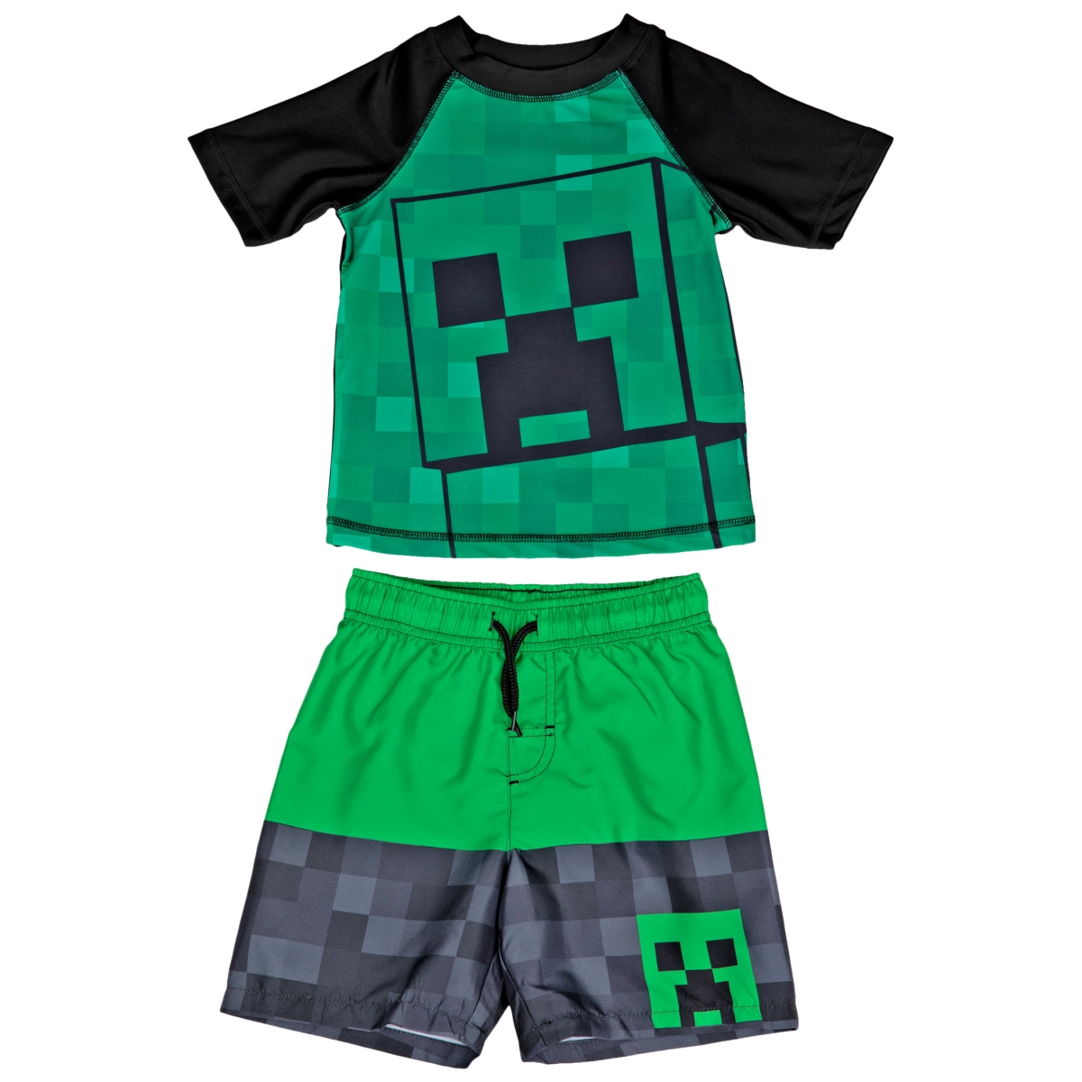 Picture of Minecraft 829890-size4 Minecraft Creeper & Symbol Youth Swimshorts & Rashguard Set - Size 4
