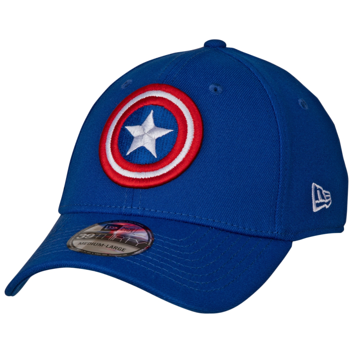 Picture of Captain America 819354-medium-large Captain America Shield Symbol New Era 39Thirty Fitted Hat&#44; Royal Blue - Medium & Large