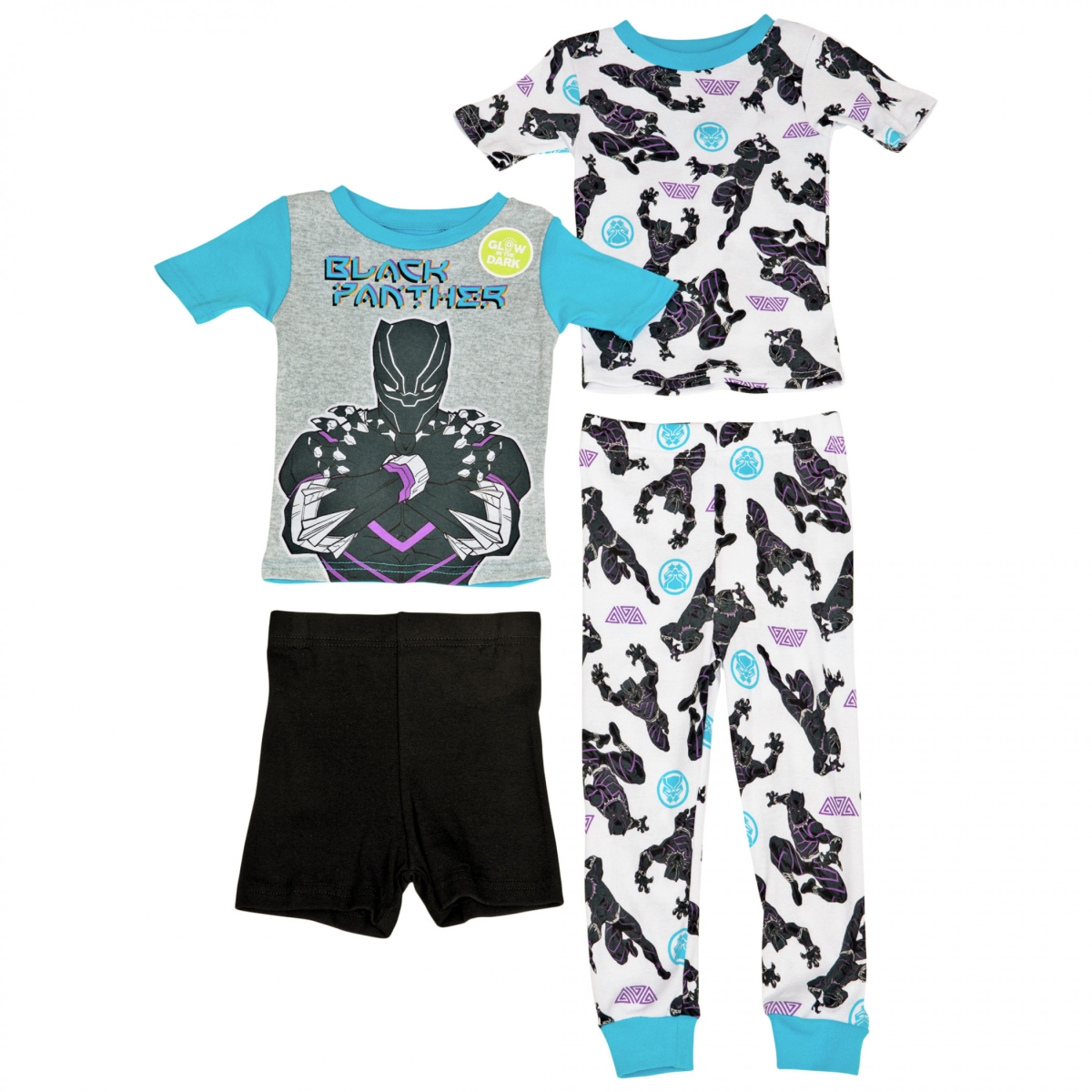 Picture of Black Panther 838760-size6 Black Panther Youth Glow in the Dark Shirt & Pants Set - Size 6 - 4 Piece