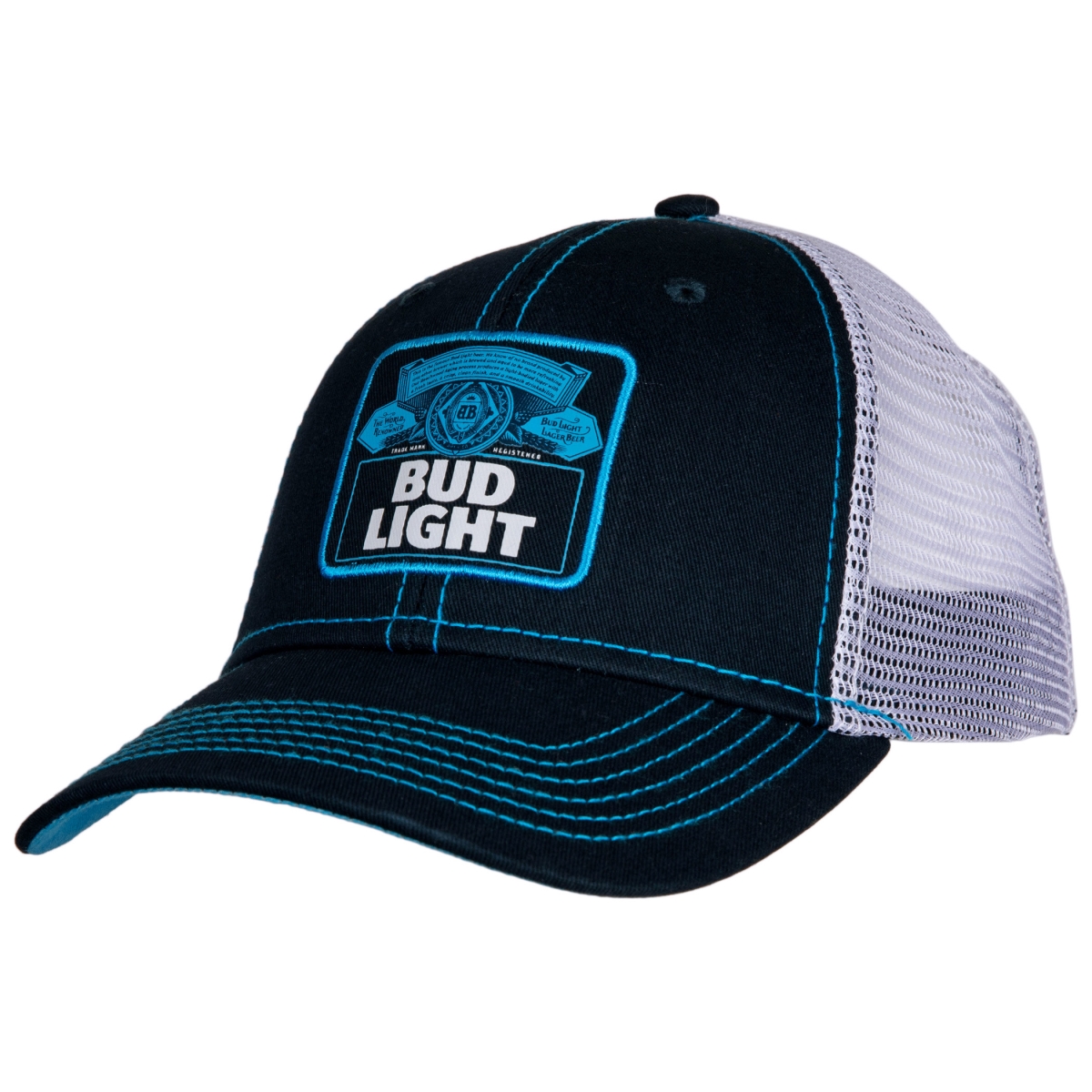 Picture of Bud Light 845595 Bud Light Bottle Crest Cotton Twill Mesh Back Snapback Hat