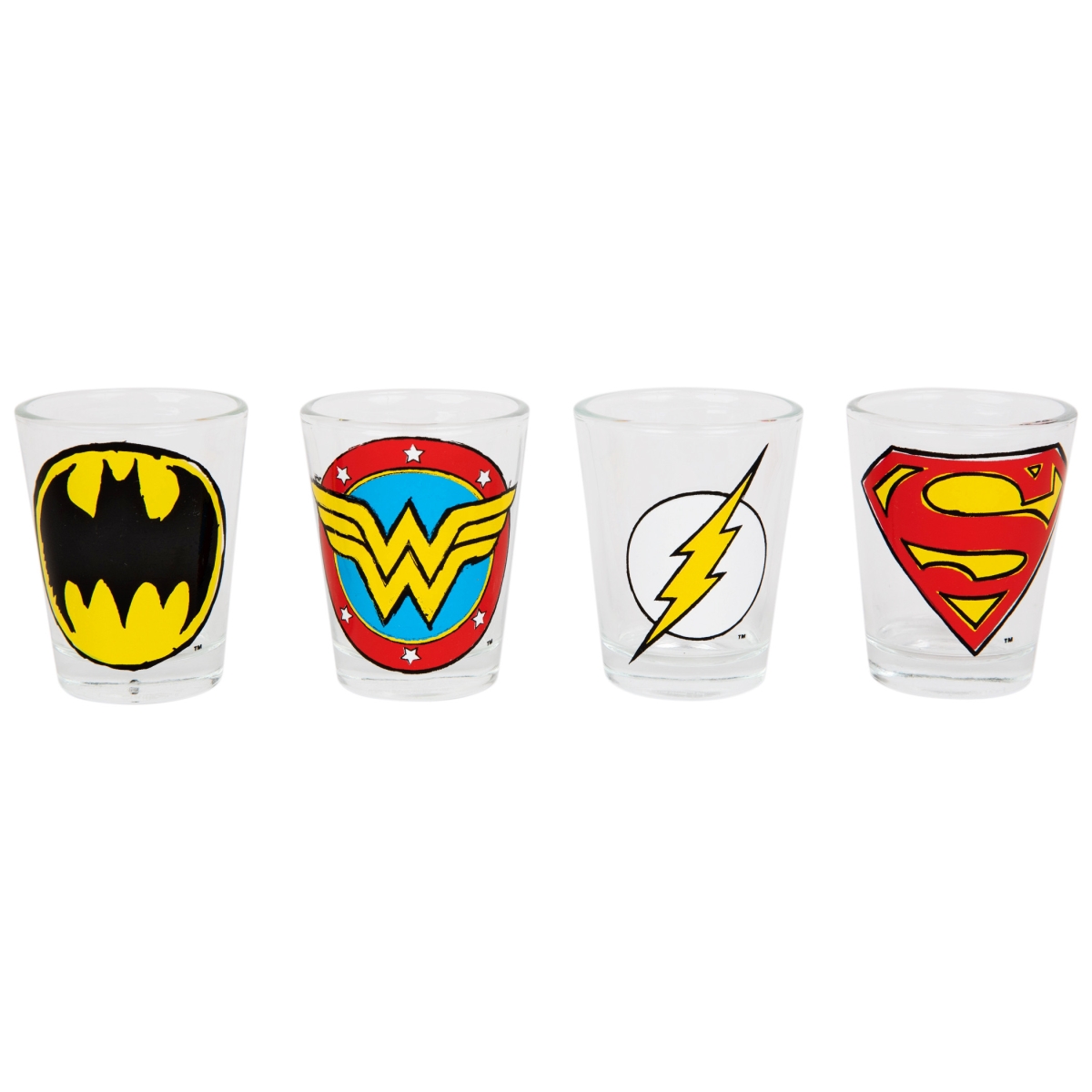 Picture of Justice League 110993 DC Comics Sketch Logo Shot Glass Set - 4 Piece
