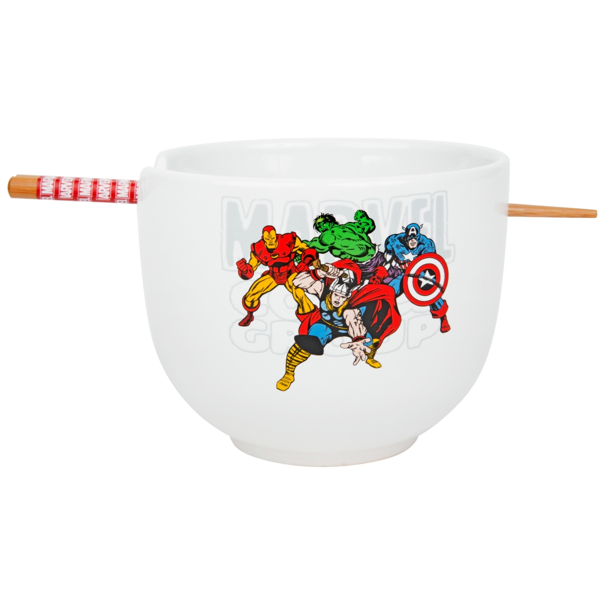 Picture of Avengers 847362 Marvel Comics Avengers Retro Group Ceramic Ramen Bowl with Chopsticks