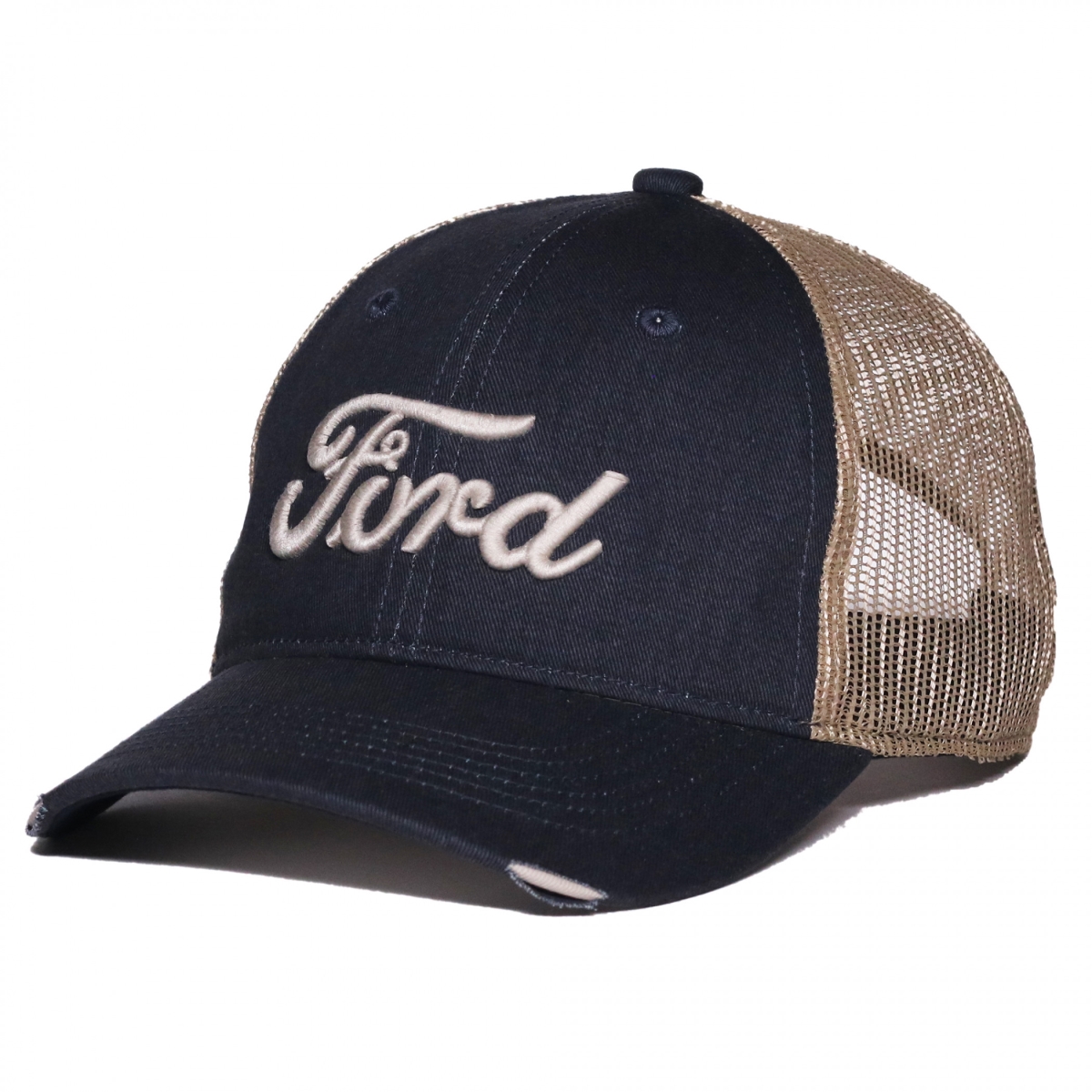 847100  Logo Tea Stained Worn Pre-Curved Adjustable Trucker Hat -  FORD