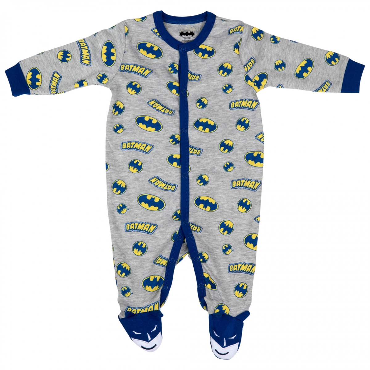 Picture of Batman 832023-0-3months Repeating Symbol Novelty Sleep & Plays Footed Pajamas&#44; Multi Color - 0-3 Months