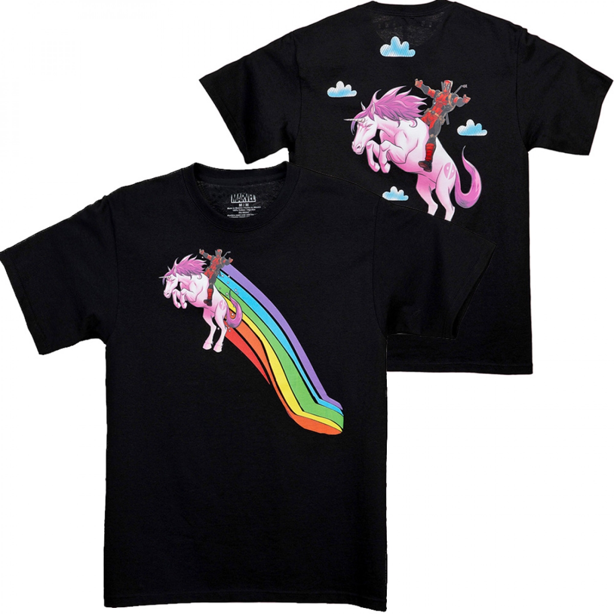 Flying High on a Unicorn Front & Back Mens T-Shirt, Black - Medium