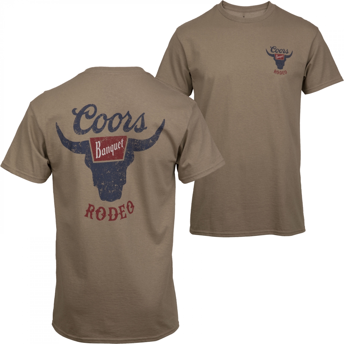 Banquet Rodeo Logo Distressed Front & Back T-Shirt, Tan - Medium