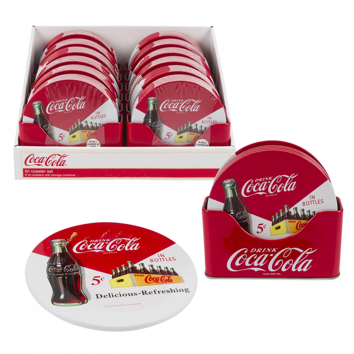 Picture of Coca-Cola 858339 Coca-Cola Retro Design Coaster Set with Holder - 6 Piece