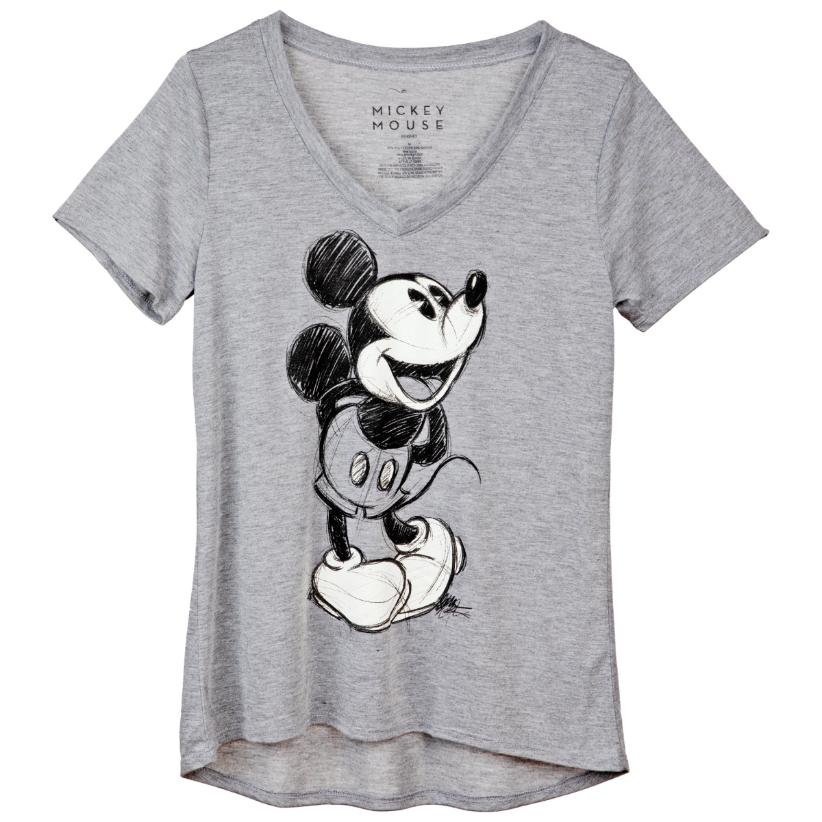 855231-medium Disney  Pencil Sketch Juniors V-Neck T-Shirt - Medium -  Mickey Mouse