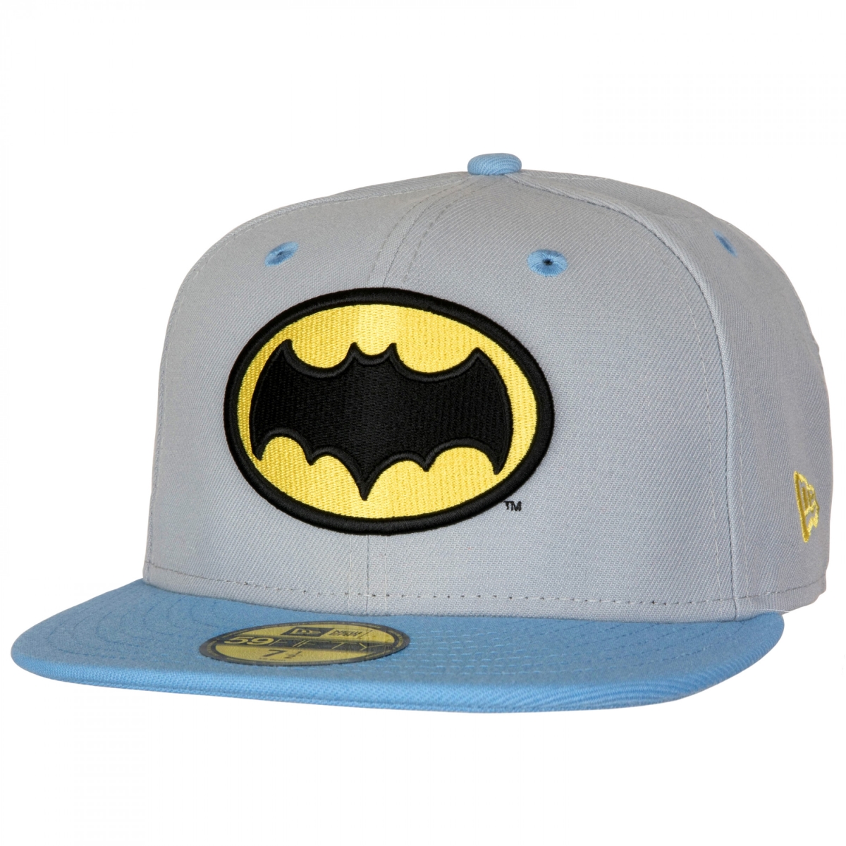 855155-7fitted Adam West Logo New Era 59Fifty Fitted Flat Bill Hat, Gray & Blue - Size 7