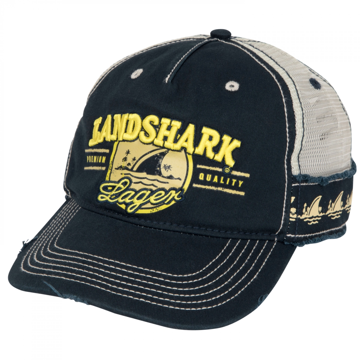 Picture of Landshark 857086 Lager Logo Distressed Adjustable Hat&#44; Blue & White