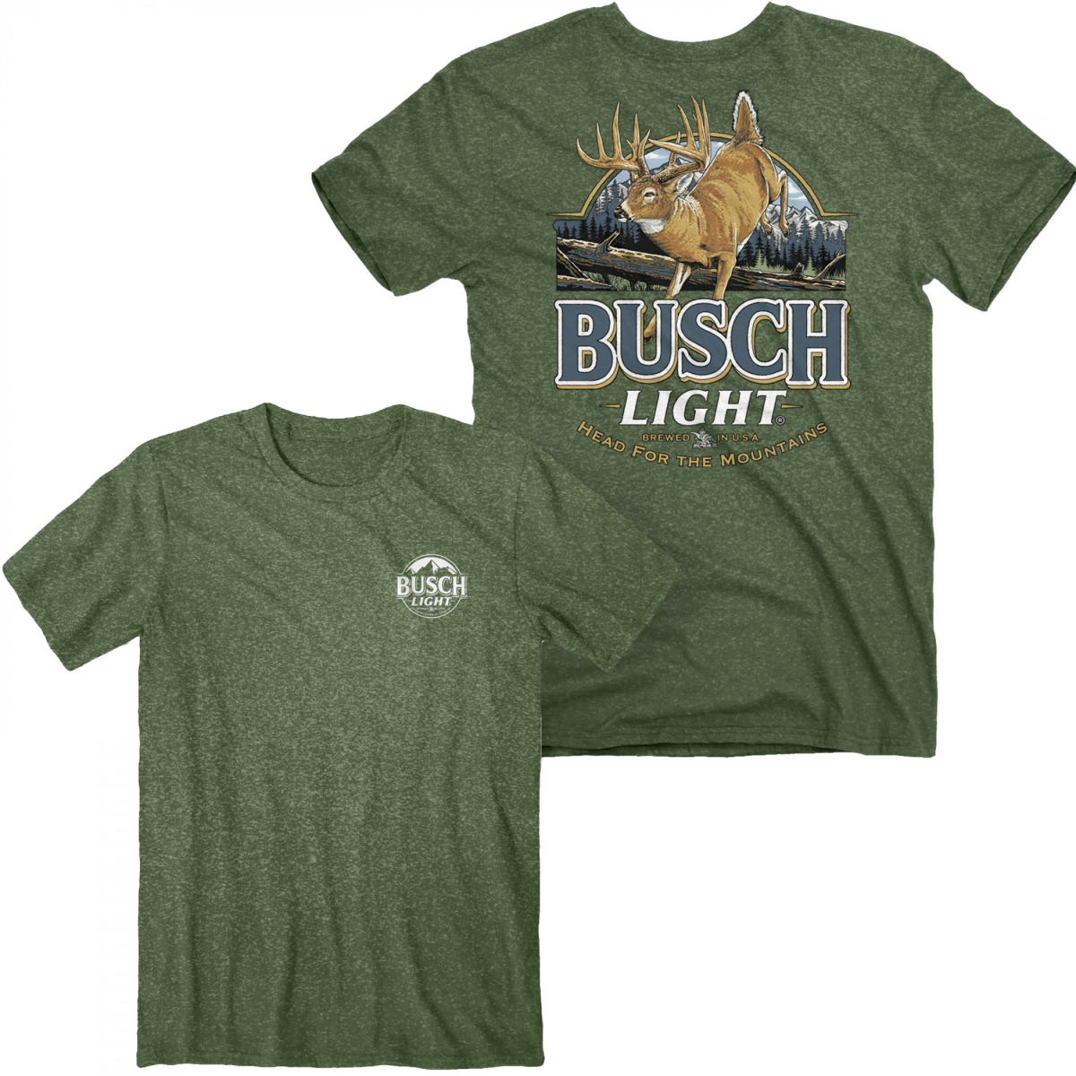 Light Deer Label Front & Back Print T-Shirt, Green - Extra Large