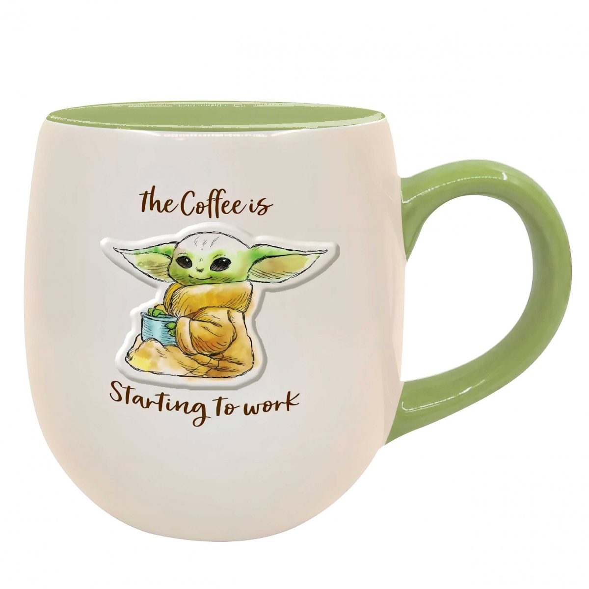 Picture of Star Wars 860924 14 oz The Mandalorian the Coffee is Working Ceramic Mug&#44; Beige & Green