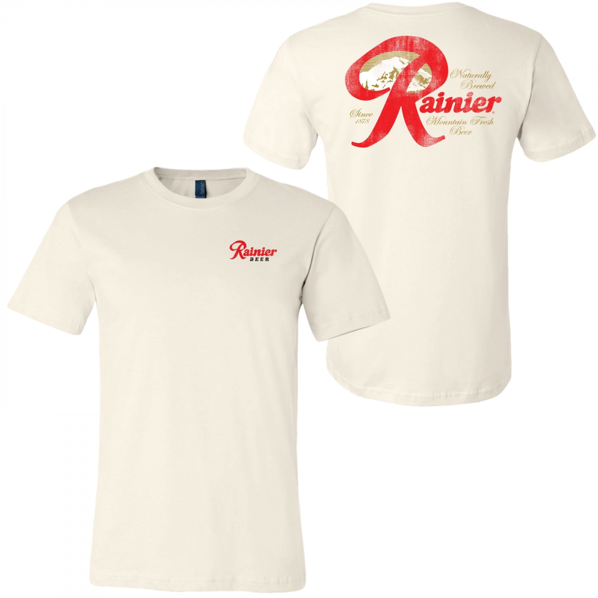 Mountain Fresh Beer Distressed Front & Back T-Shirt for Unisex, Beige - Large