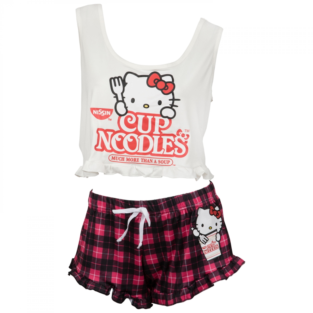 Picture of Hello Kitty 861022-large Nissin & Plaid Lounge Set&#44; White&#44; Red & Black - Large