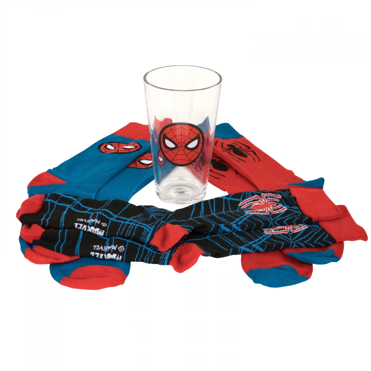 Picture of Spider-Man 851707 Spider-Man Crew Socks & Pint Glass Gift Set&#44; Pack of 3