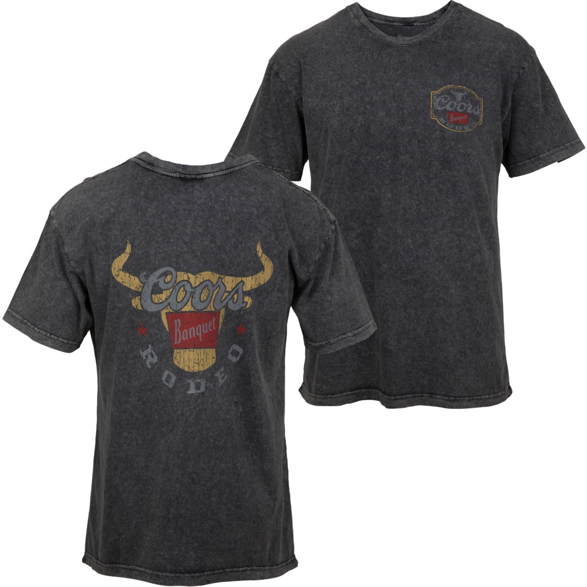 Banquet Rodeo Long Horns Logo Distressed Front & Back T-Shirt, Small