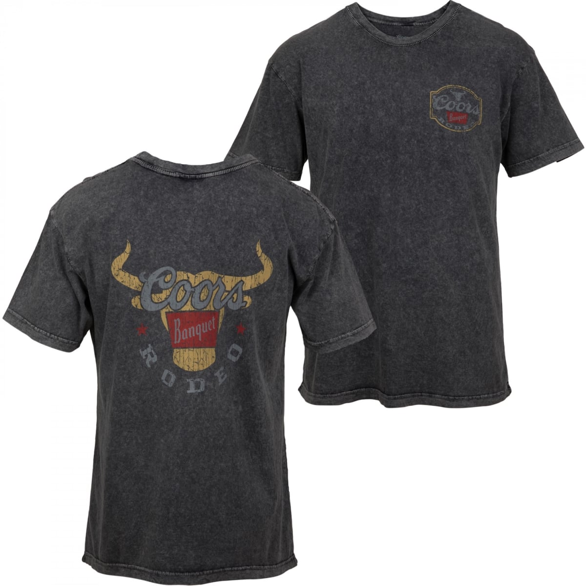 Banquet Rodeo Long Horns Logo Distressed Front & Back T-Shirt, Extra Large