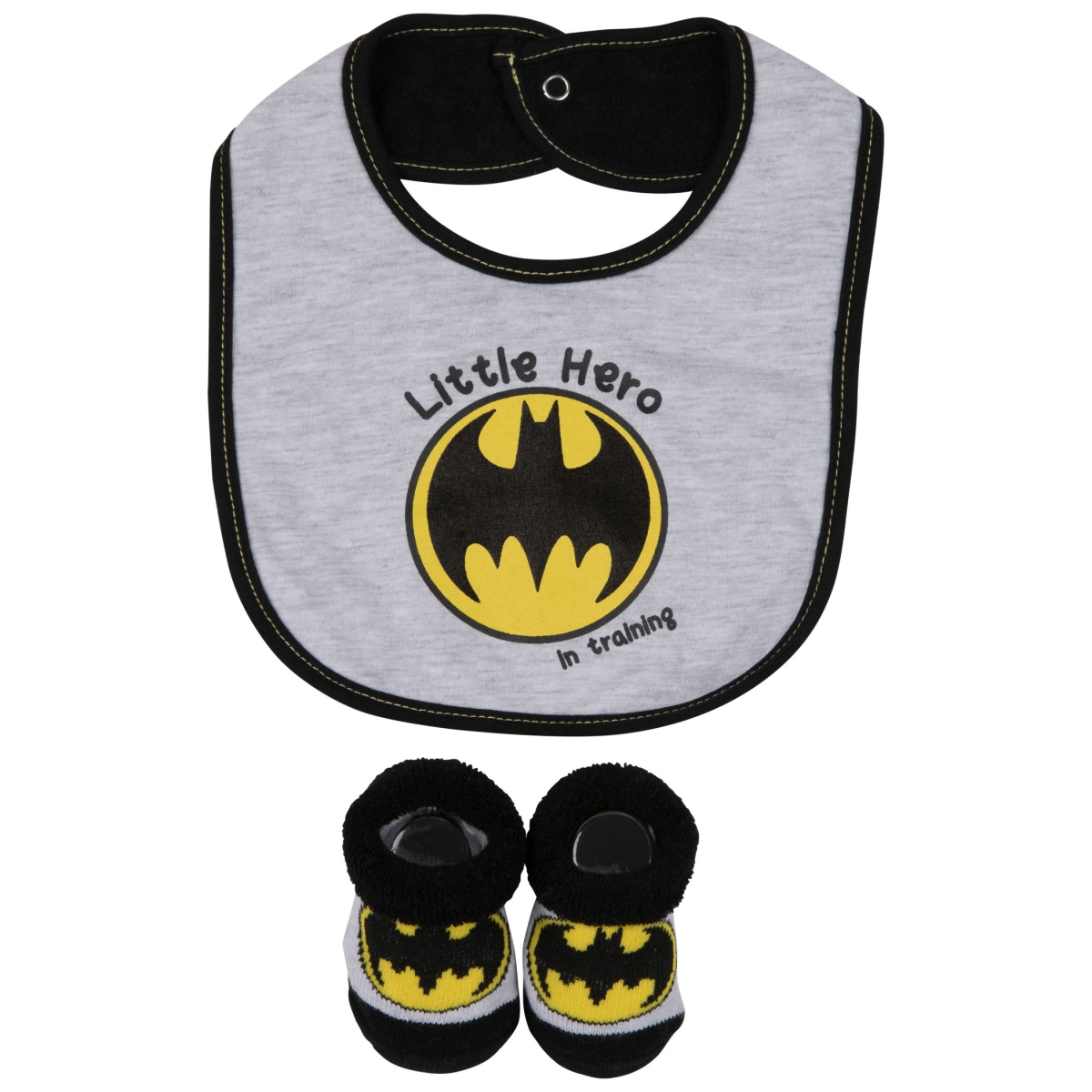 866287  Little Hero Infant Bib & Booties Set, Black & Grey - 2 Piece