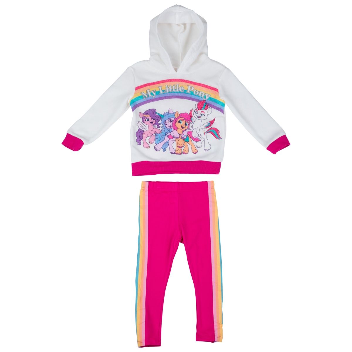 866336-toddler2t Rainbow Hugs Toddler Fleece Jacket Set, Pink & White - 2 Toddler - 2 Piece