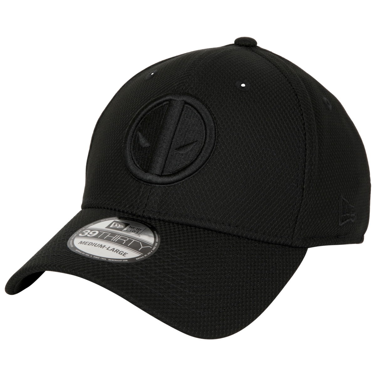 Picture of Deadpool 864448-large-xla Deadpool Logo Black on Black Colorway   Era 39Thirty Fitted Hat&#44; Large & Extra Large