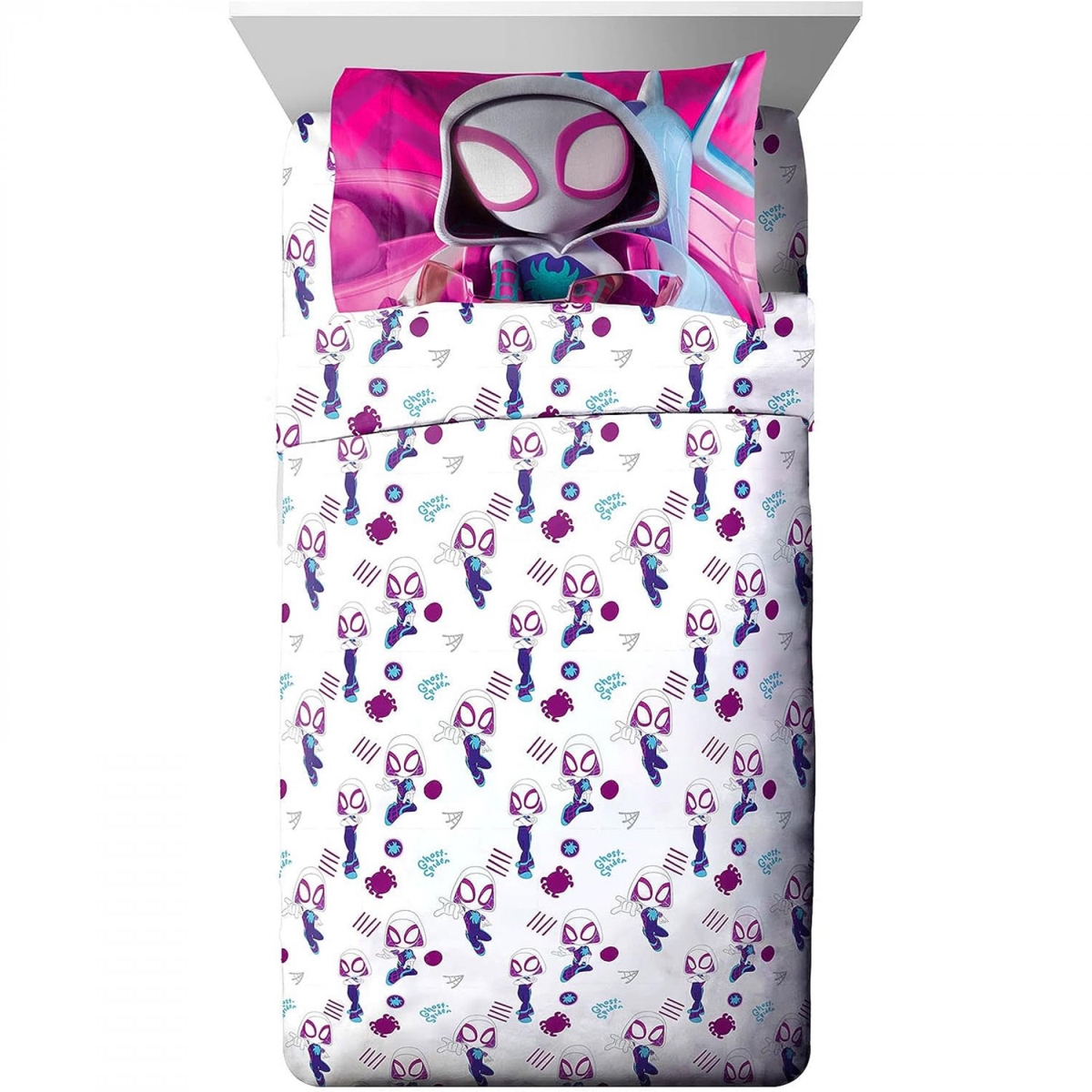 Spidey & His Amazing Friends  Twin Size Sheet Set, White & Pink - 3 Piece