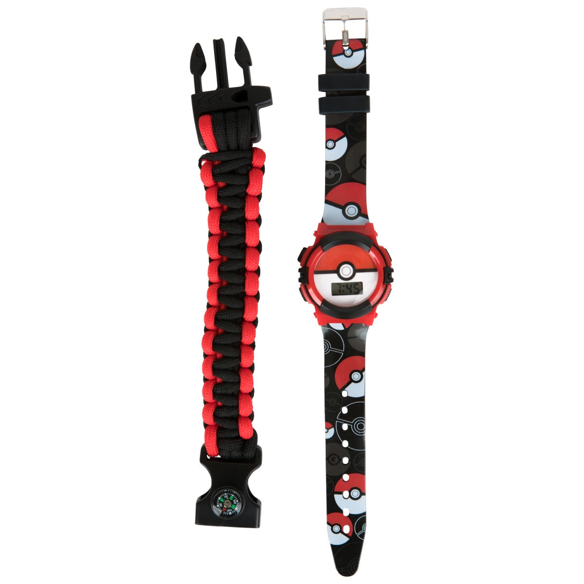 Picture of Pokemon 869052 Pokemon Pokeball LCD Watch with Corded Survival Band&#44; Red & Black