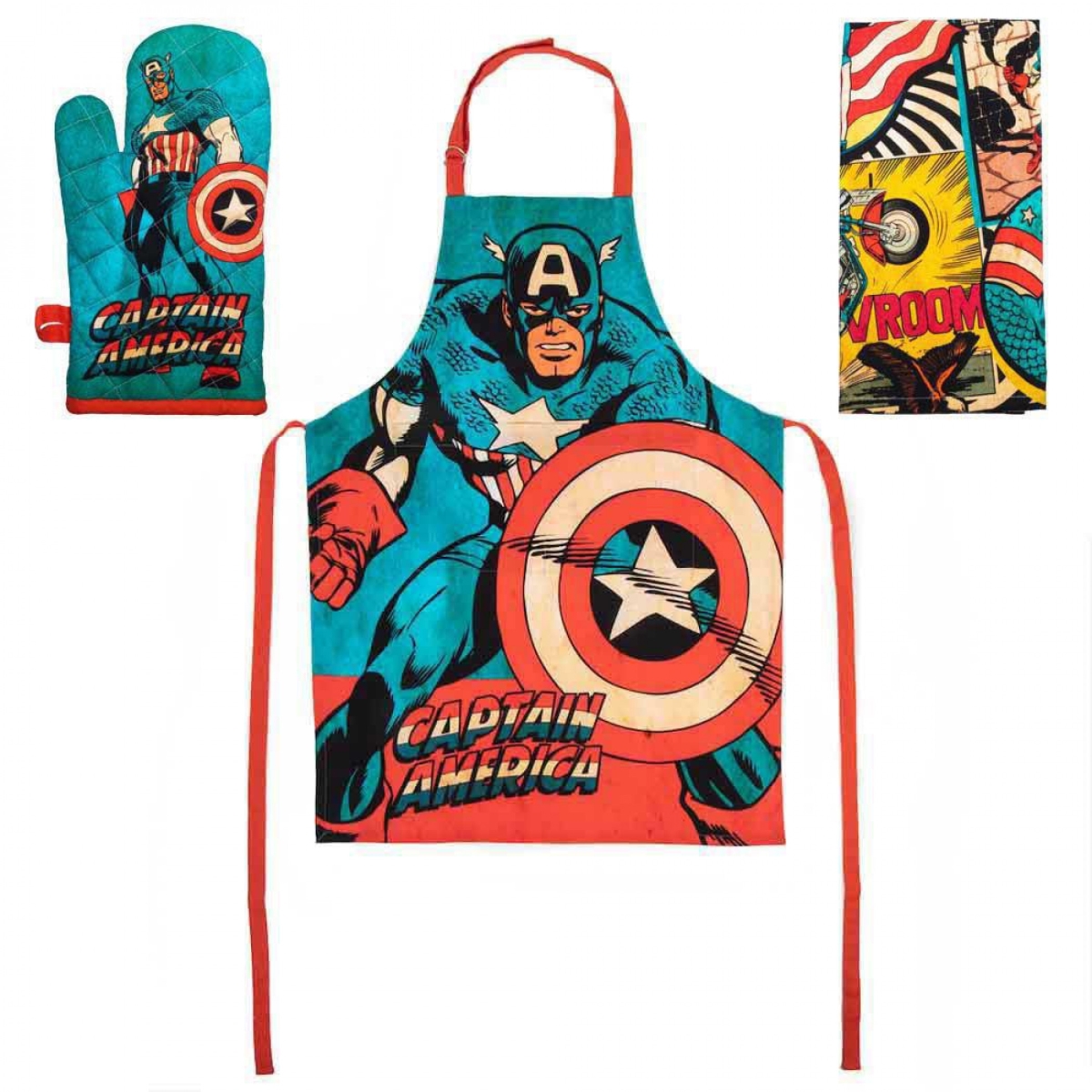 Picture of Captain America 870418 26 x 35 in. Captain America Apron&#44; Towel & Mitt Kitchen Set&#44; Multi Color - 3 Piece
