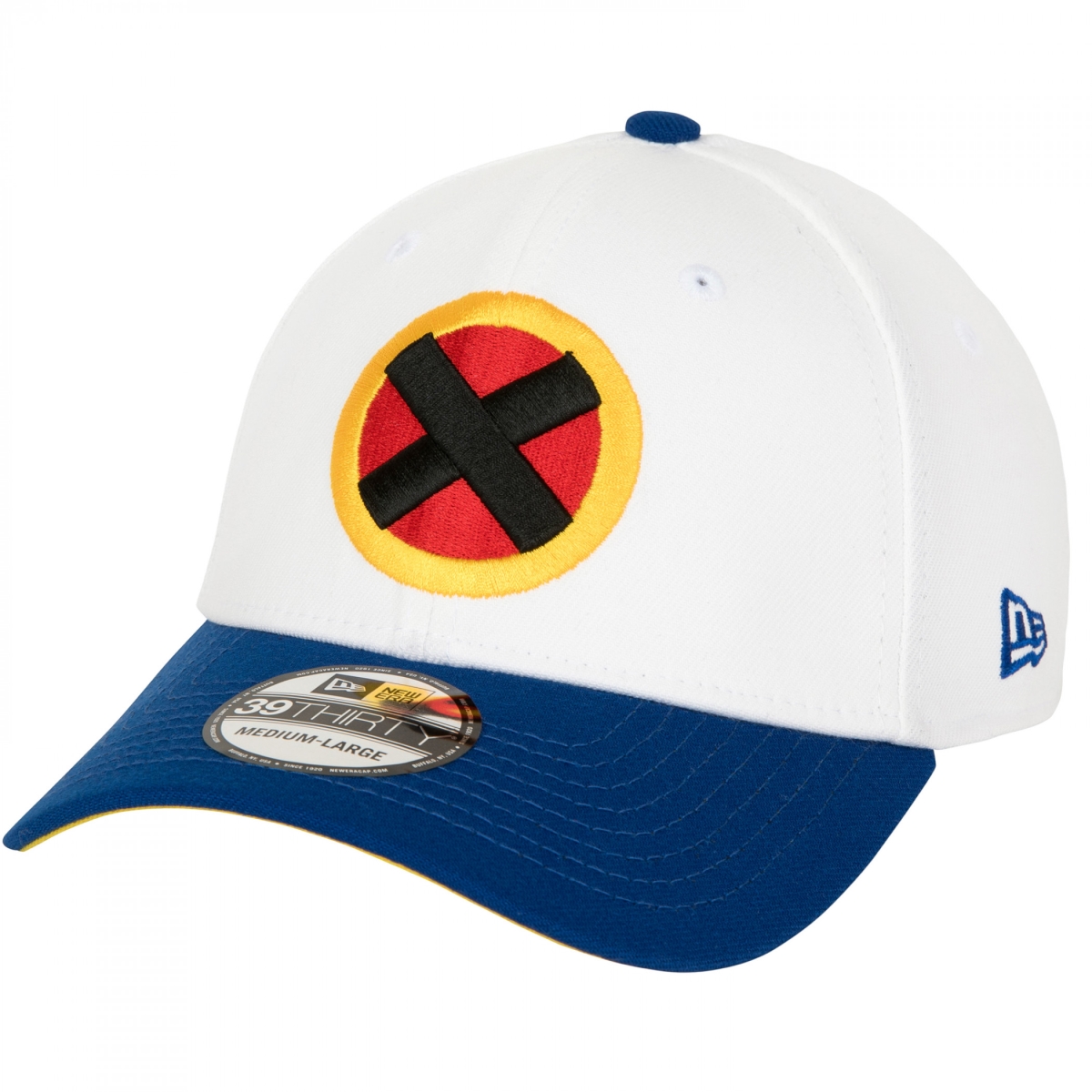 Picture of X-Men 868130-large-xla X-Men Logo Home Colors   Era 39Thirty Fitted Hat&#44; White & Blue - Large & Extra Large