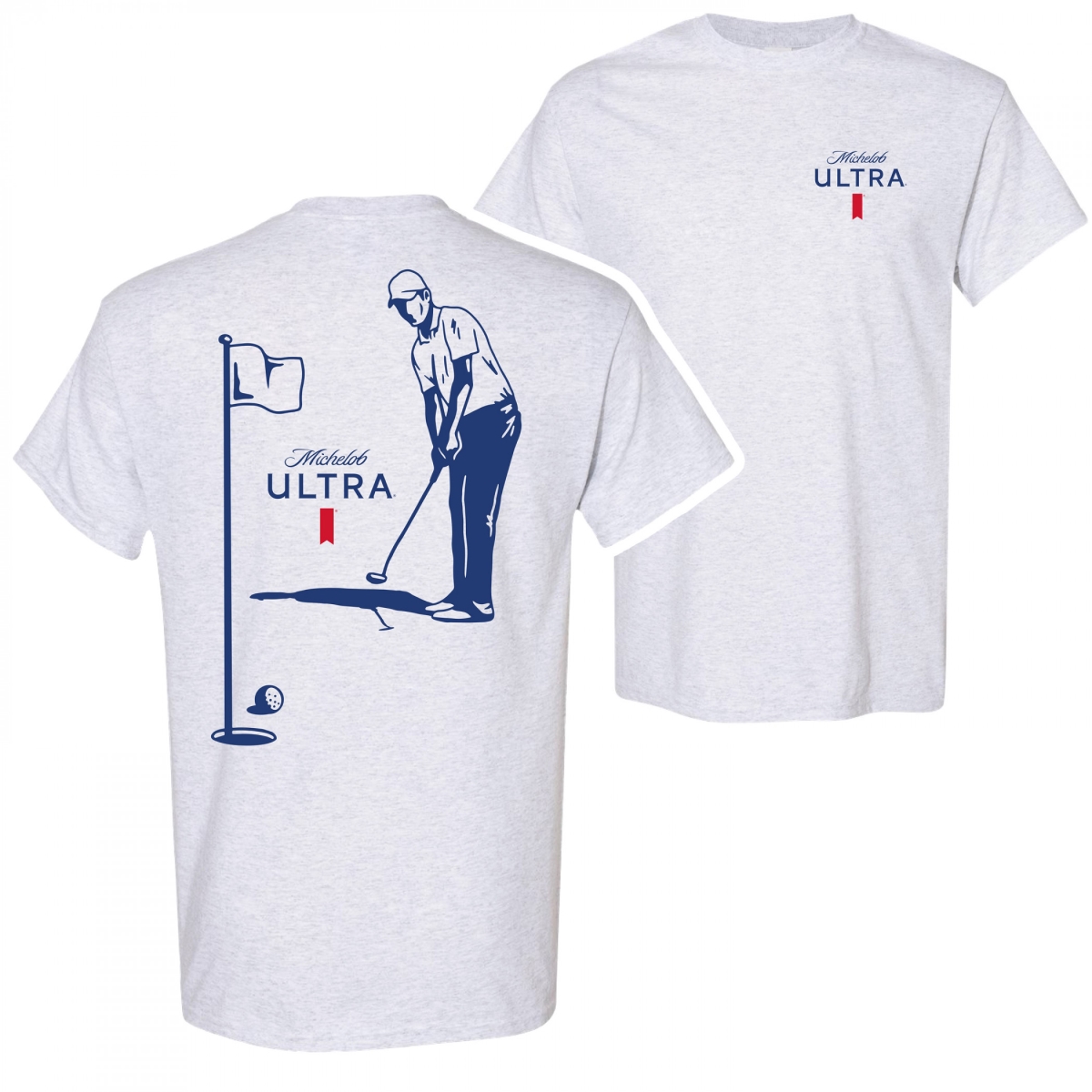 Picture of Michelob 869346-xlarge Michelob Ultra Golfing Front & Back Print T-Shirt&#44; White - Extra Large