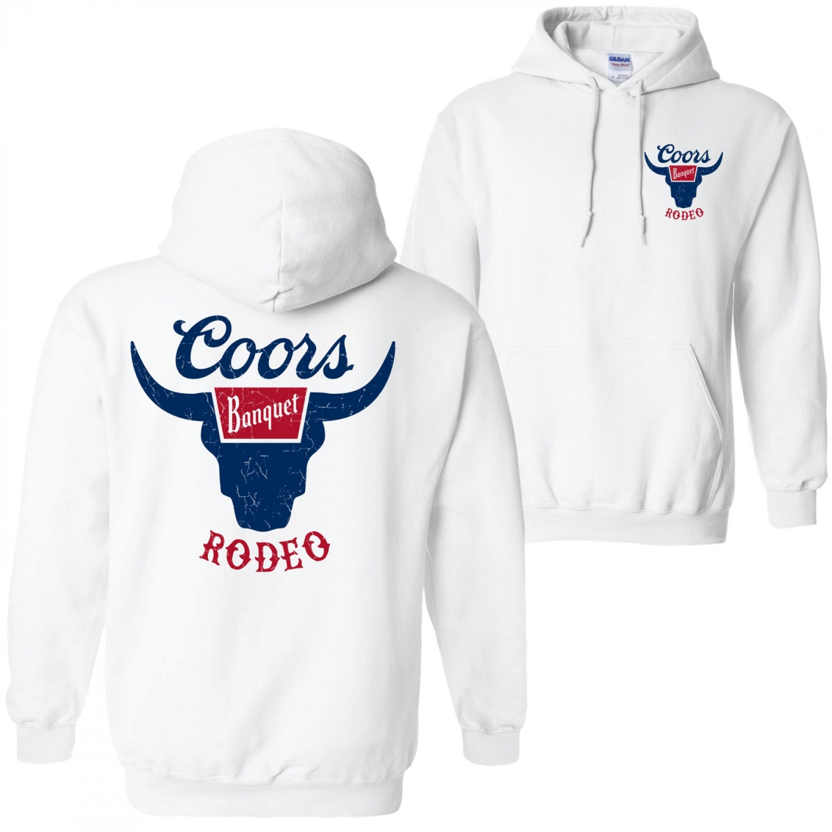 Cotton & Blend  Rodeo Front & Back Logo White Sweatshirt Hoodie, White - 3XL