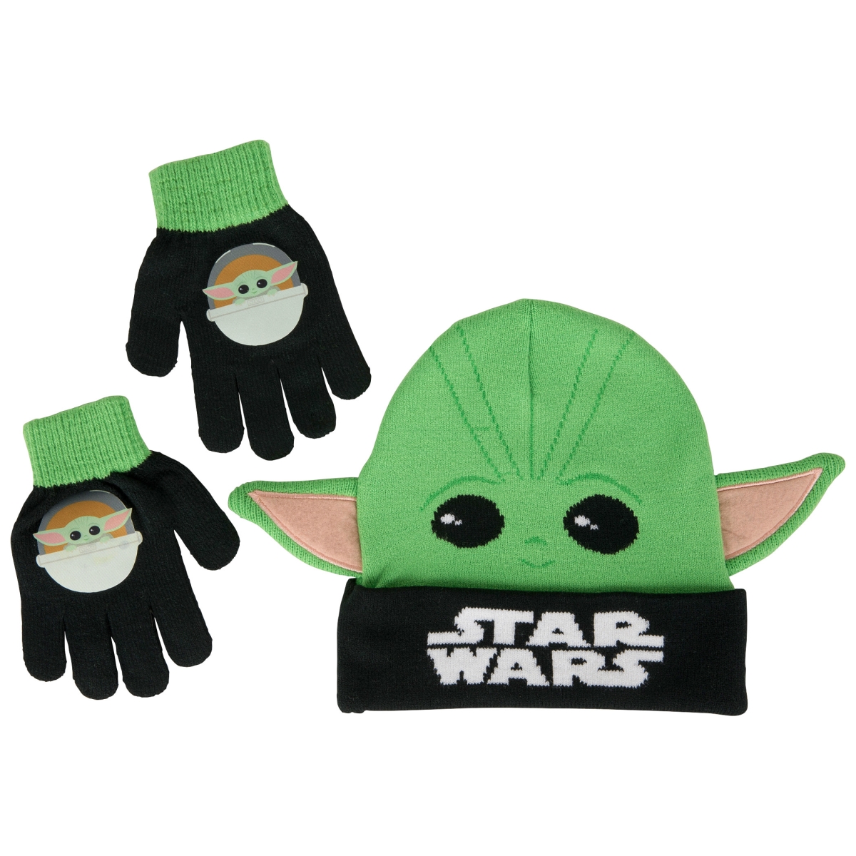Picture of Star Wars 870474 Polyester Star Wars The Mandalorian Grogu Kids Gloves & Beanie with Ears Set&#44; Black & Green
