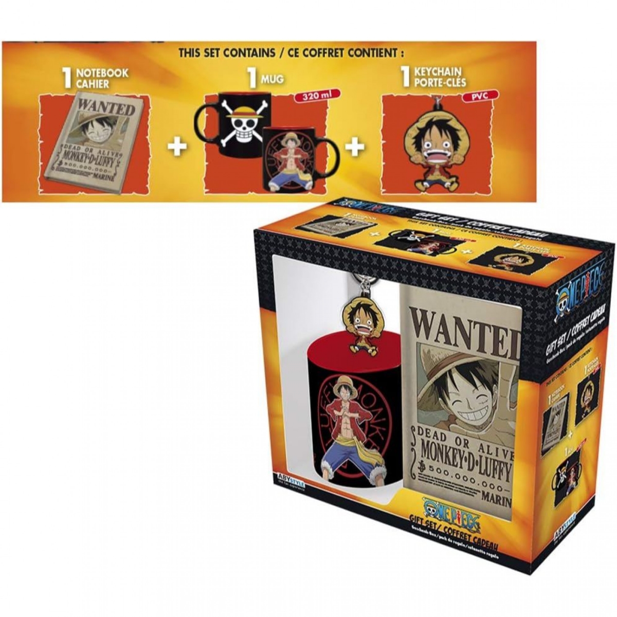 11 oz Monkey D-Luffy Mug Notebook & Keychain Gift Set, Black - 3 Piece