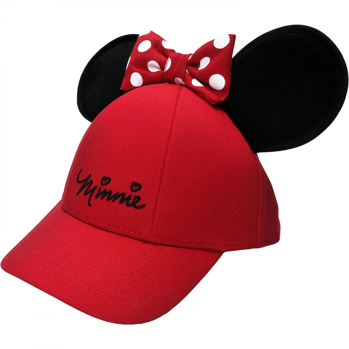 Cotton  Signature Embroidered Youth Cap with 3D Ears & Bow, Red & Black