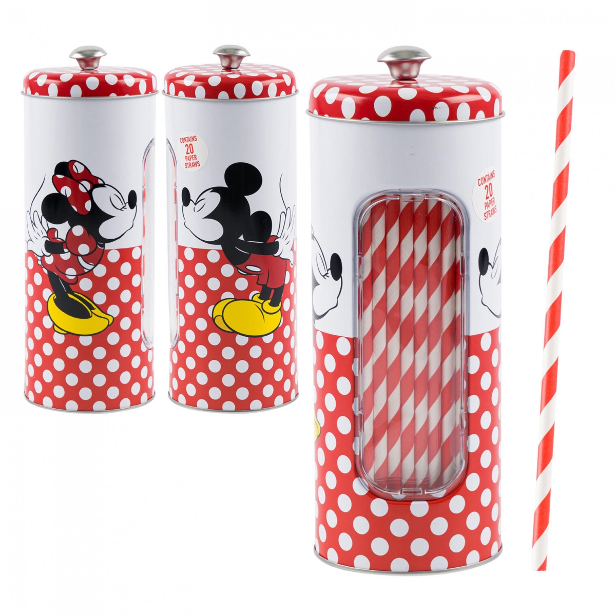 Picture of Mickey Mouse 871353 Mickey & Minnie Mouse Straw Holder, White & Red