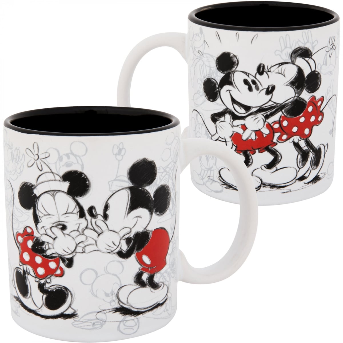 Picture of Mickey Mouse 862807 11 oz Mickey & Minnie Mouse Kissy Sketch Ceramic Mug, White & Black