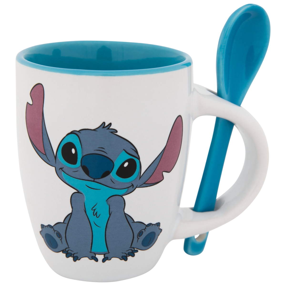 Picture of Mickey Mouse 862796 Lilo & Stitch Character Name Ceramic Espresso Ceramic Mug with Spoon, Blue & White