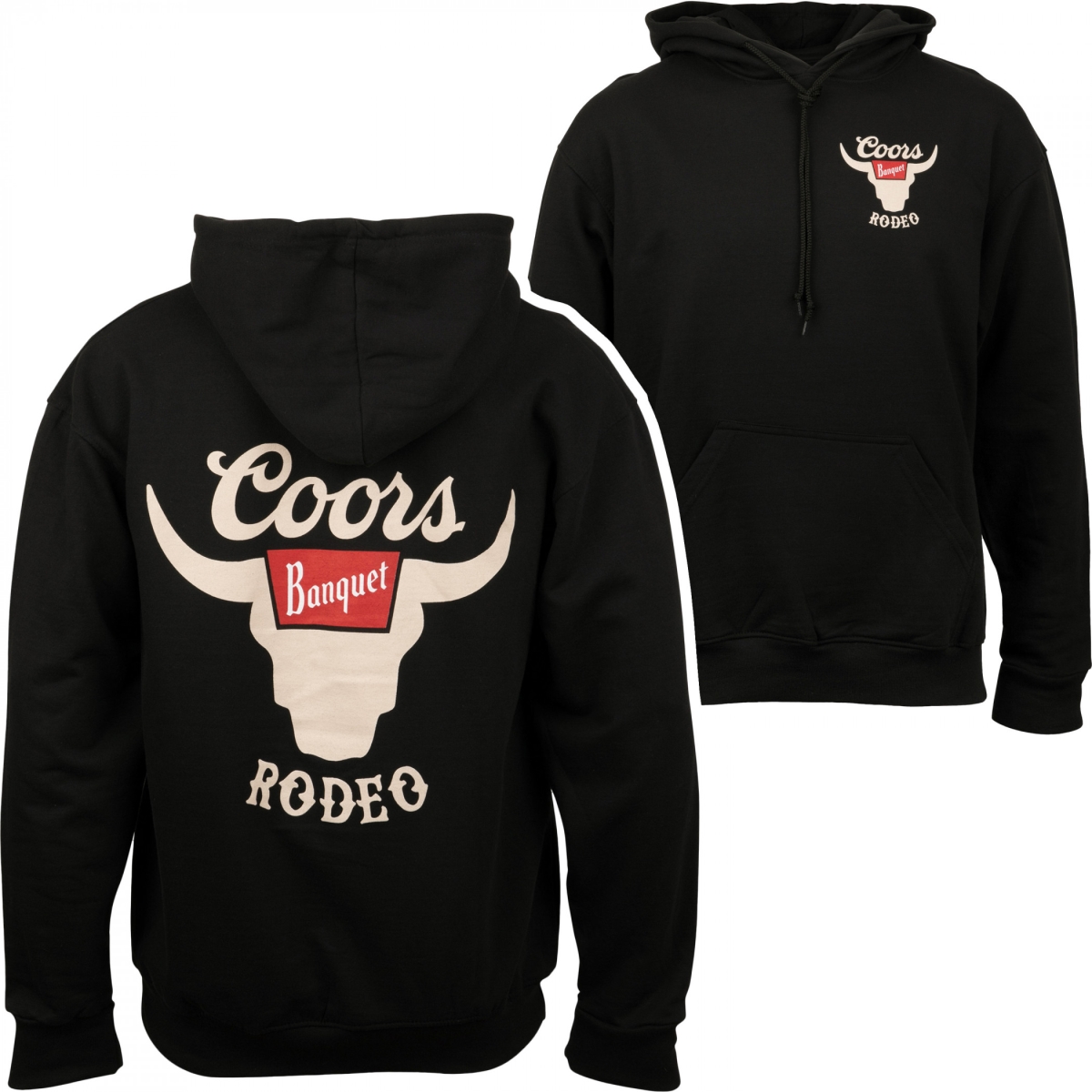 868616-medium  Banquet Rodeo Horns Logo Front & Back Print Hoodie, Black - Medium