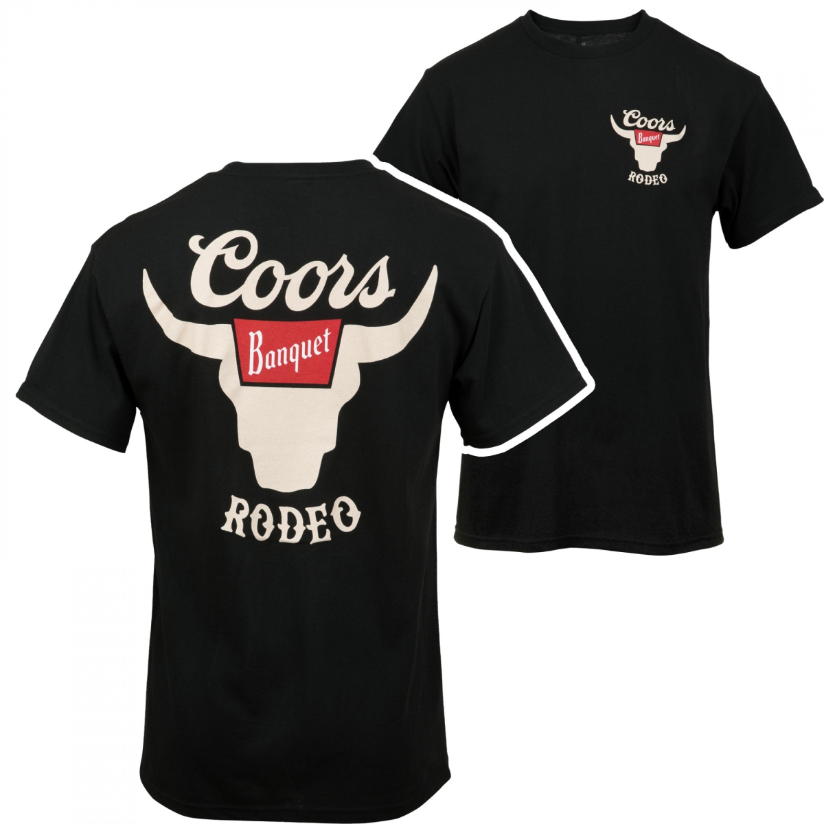 Banquet Rodeo Horns Logo Front & Back Print T-Shirt, Black - Extra Large