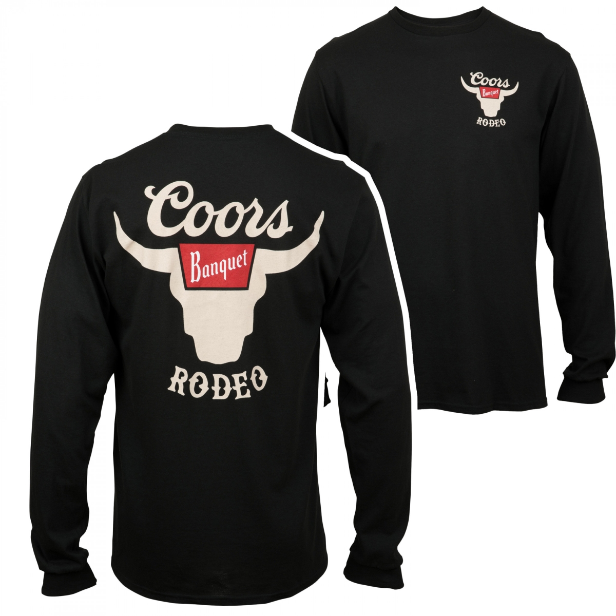 Banquet Rodeo Horns Logo Front & Back Print Long Sleeve Shirt, Black - Large