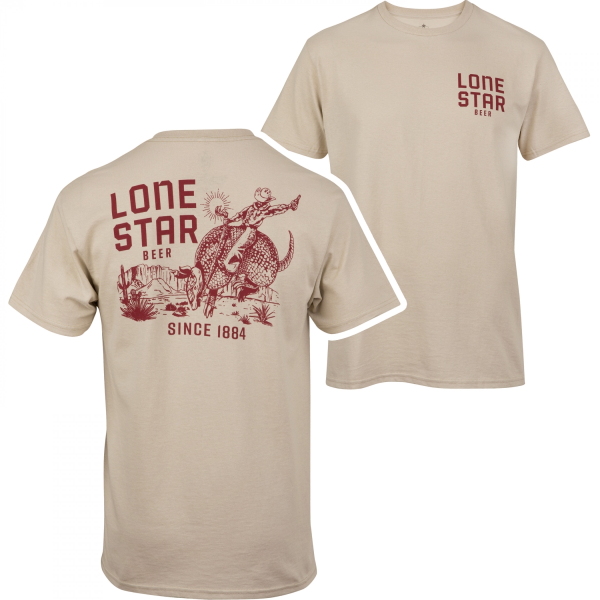 Beer Armadillo Riding Front & Back Print T-Shirt, Beige - Extra Large