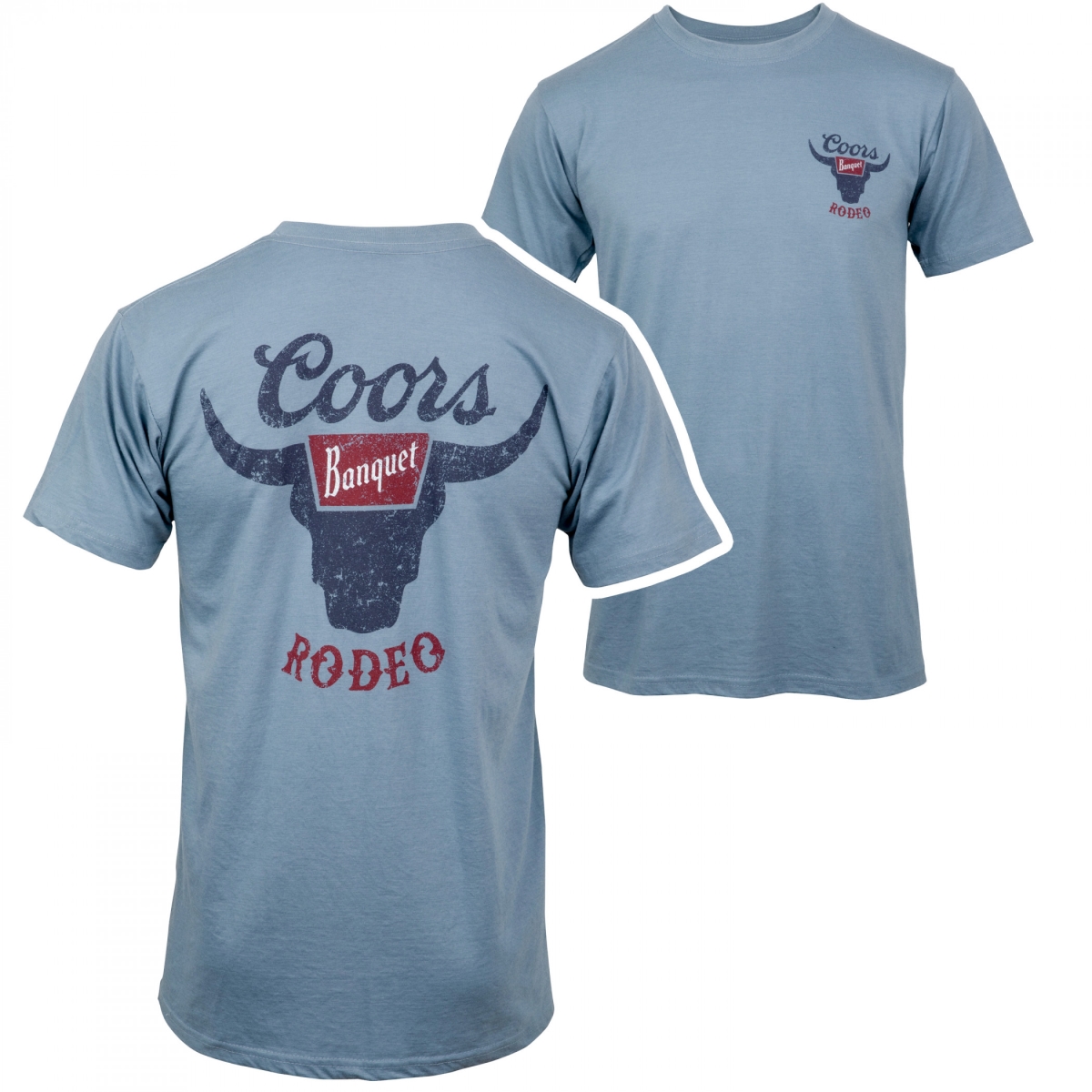 Banquet Rodeo Logo Distressed Front & Back Dusty T-Shirt, Blue - 2XL