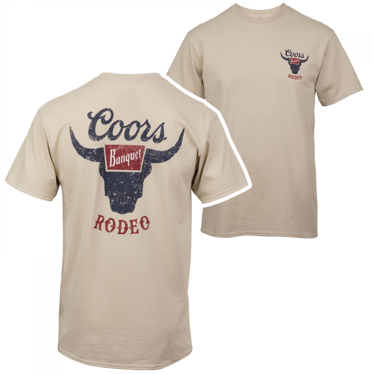 Banquet Rodeo Logo Distressed Front & Back Natural T-Shirt, Beige - Large