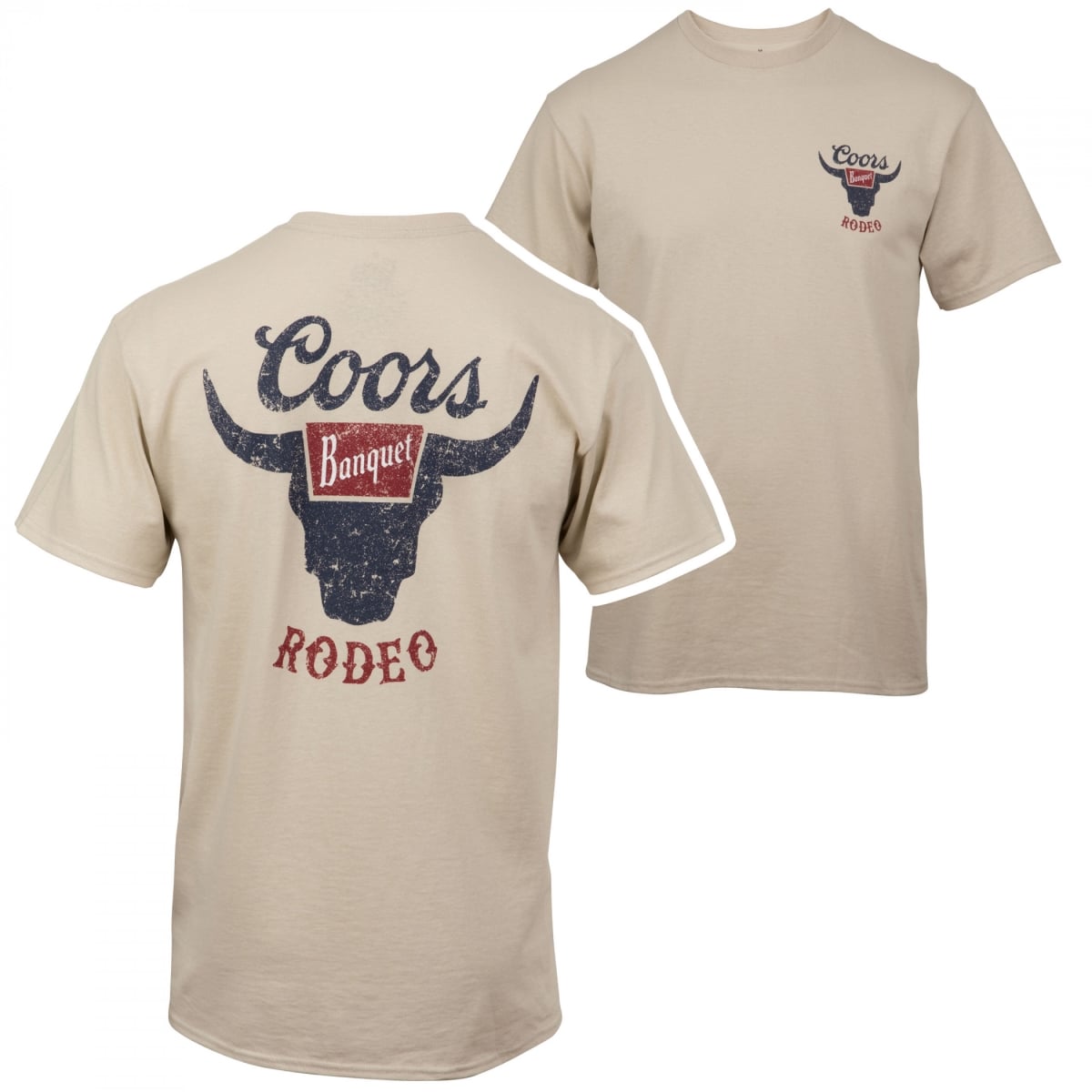 Banquet Rodeo Logo Distressed Front & Back Natural T-Shirt, Beige - Extra Large