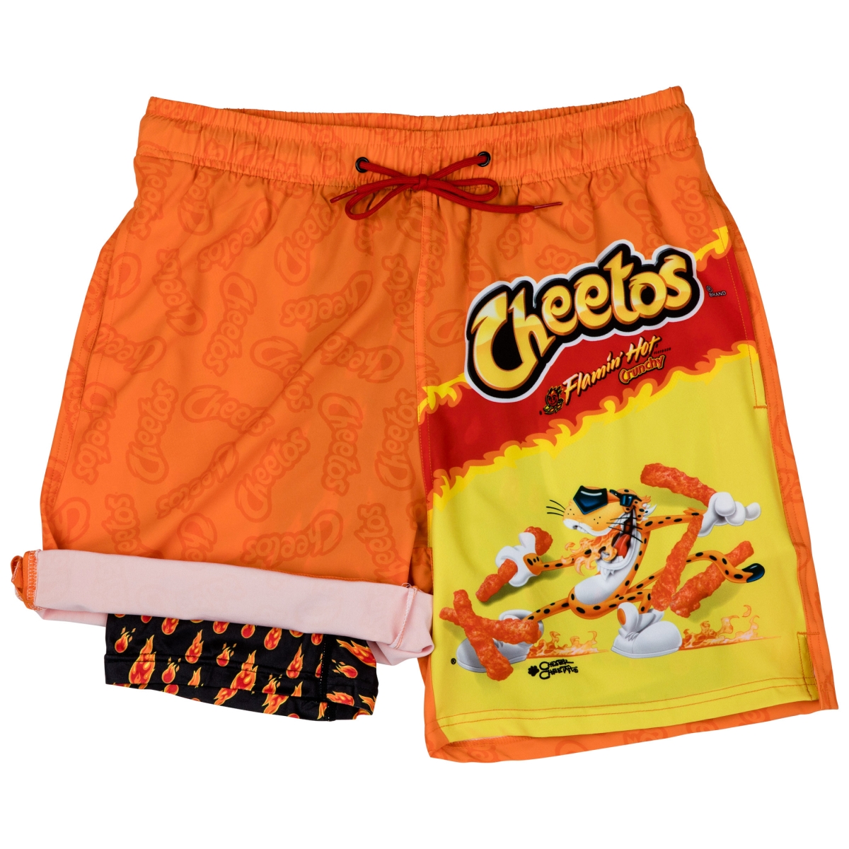 866842-medium-32 Flaming Hot Cheetos Bag 6 in. Inseam Lined Swim Trunks, Orange - Medium - 32-34 -  Pop Culture, 866842-medium(32