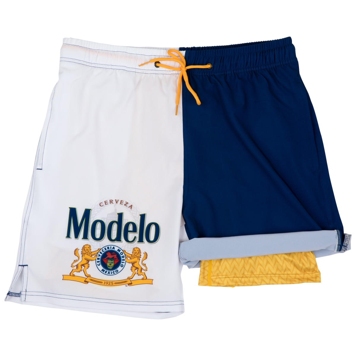 Picture of Modelo Especial Logo 866858-small-28 Modelo Especial Logo 6 in. Inseam Lined Swim Trunks&#44; Blue & White - Small - 28-30