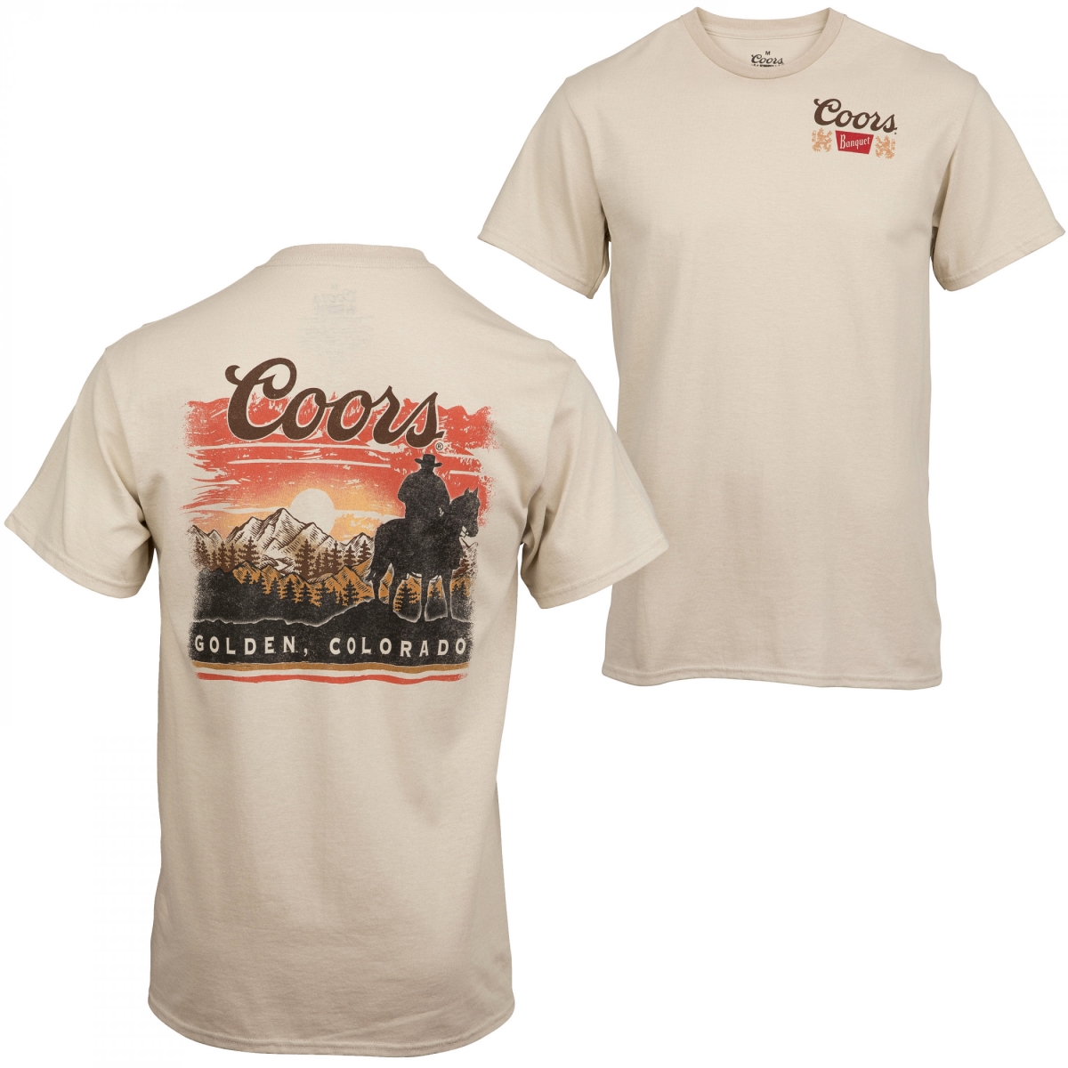 Sunset in Golden Colorado Front & Back Print T-Shirt, Beige - Small