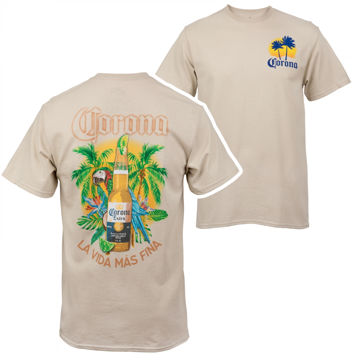 La Vida Mas Fina Bottle Front & Back Print T-Shirt, Beige - Medium