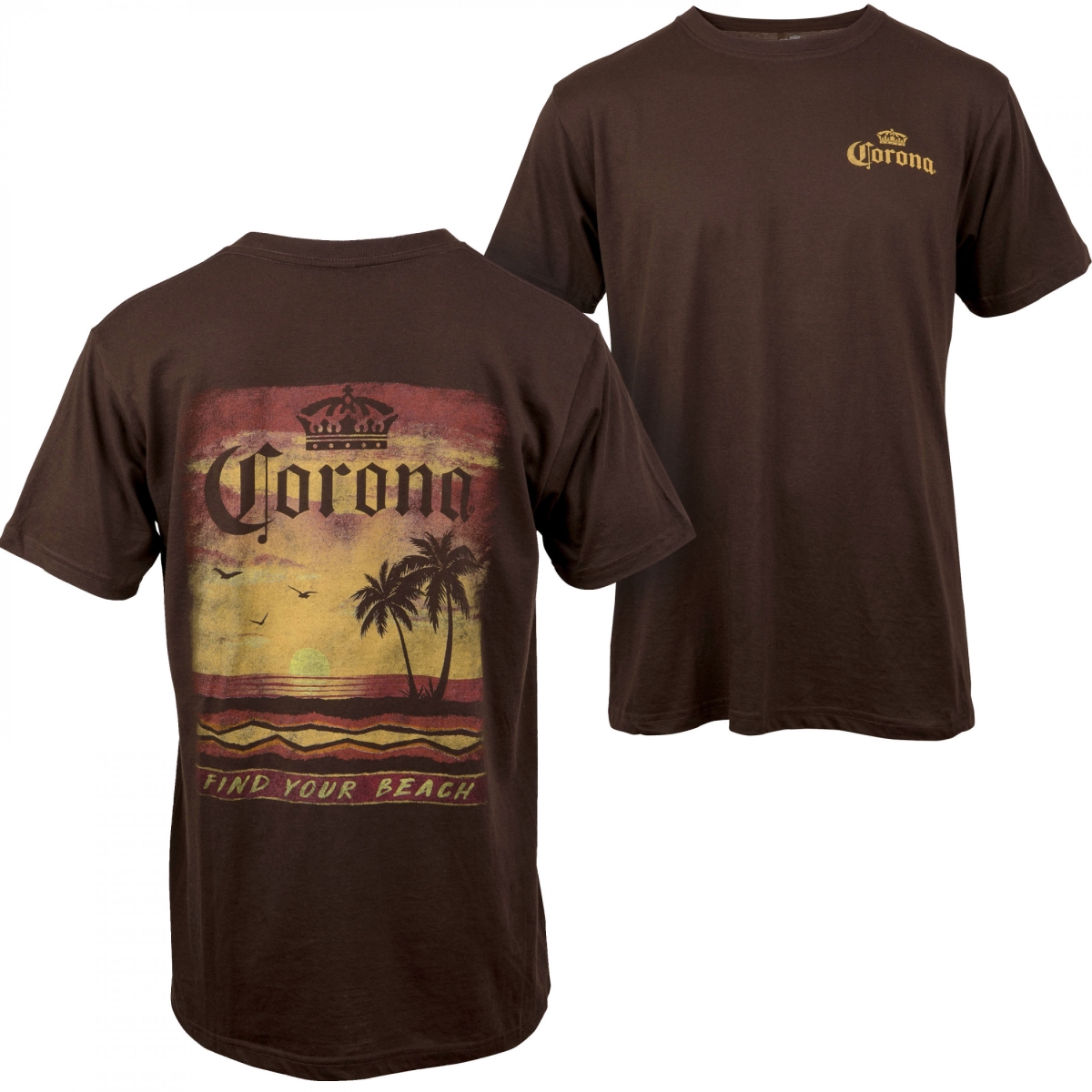 Sunset at The Beach Front & Back Print T-Shirt, Brown - Medium