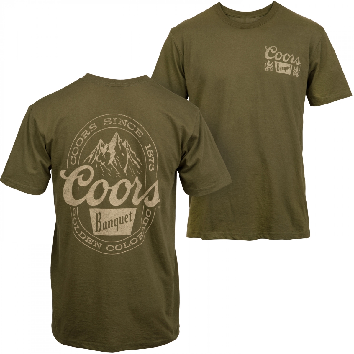 Banquet Mountain Logo Front & Back Print T-Shirt, Green - Large