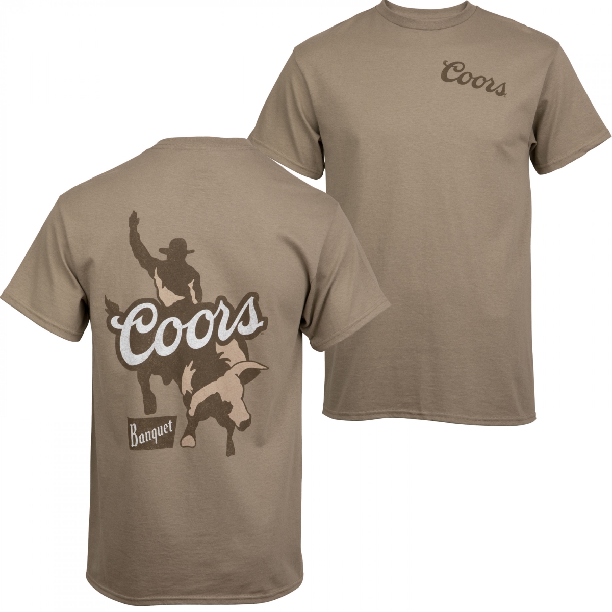 Banquet Rodeo Bull Rider Front & Back Print T-Shirt, Brown - Large